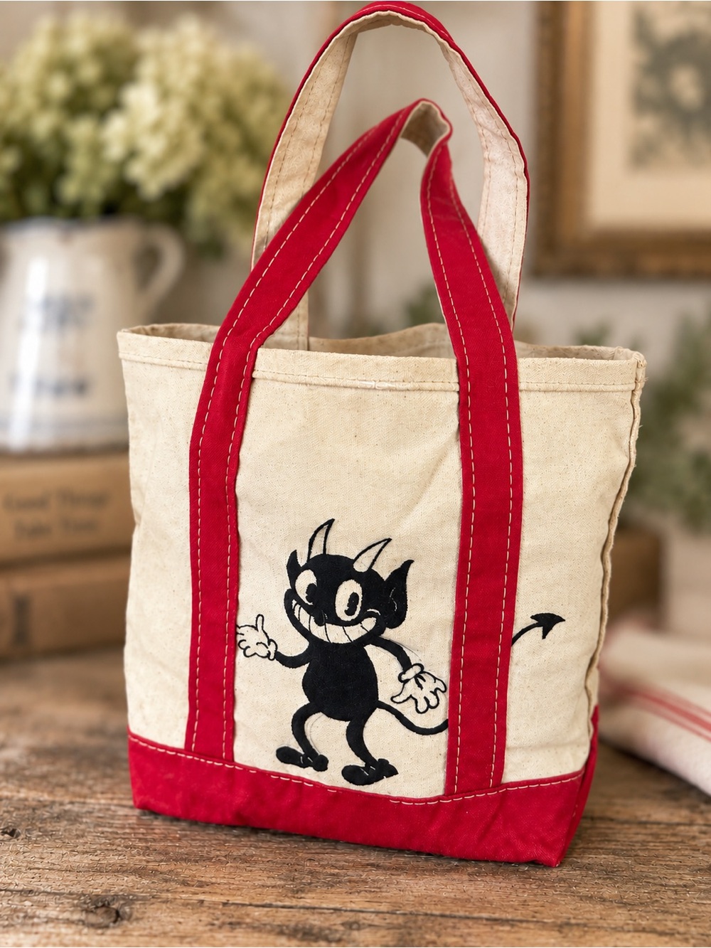 Vintage L.L.Bean Boat & Tote | Distressed Canvas Bag | Red Small Tote | Made i